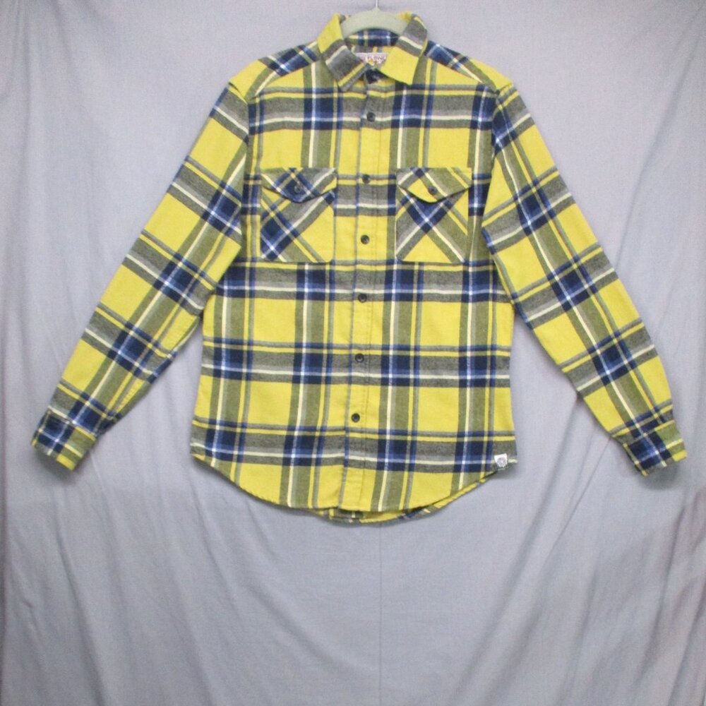 Free‎ Planet Button Down Long Sleeve Plaid Yellow 100% Cotton Men Size | S